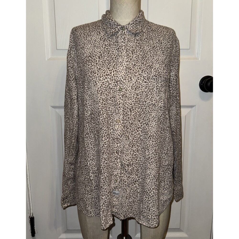 Rails Women’s Charli Sand Cheetah‎ Print Tan Size L Long Sleeve Linen Blend